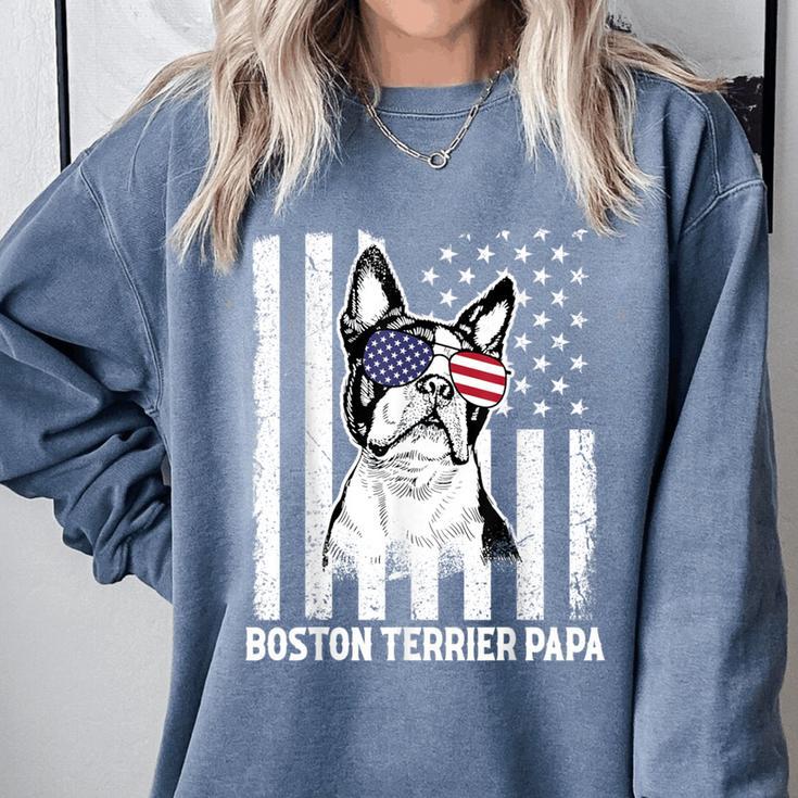 Boston Terrier Papa Cool Dog Lover USA American Flag Men Women Comfort Colors Sweatshirt