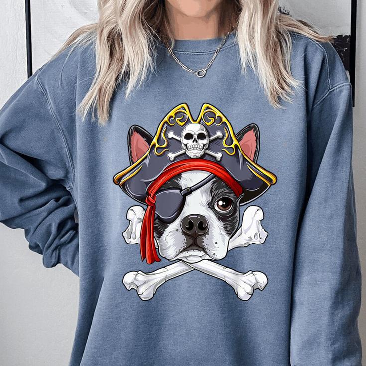 Boston Terrier Pirate T Shirt Jolly Roger Crossbones Skull Comfort Colors Sweatshirt