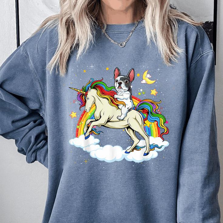 Boston Terrier Riding Unicorn Boys Girls Kids Rainbow Comfort Colors Sweatshirt
