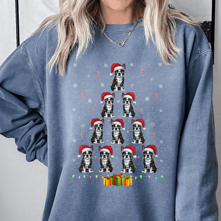 Boston Terrier Santa Hat Xmas Light Men Women Christmas Tree Comfort Colors Sweatshirt