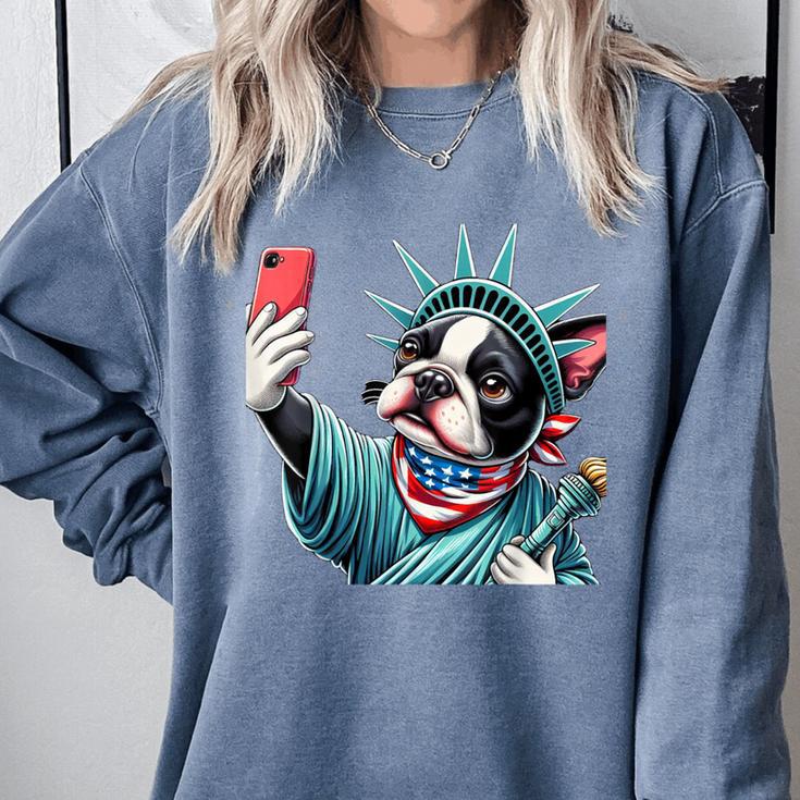 Boston Terrier Selfie Statue Of Liberty 4th Of July American Comfort Colors Sweatshirt