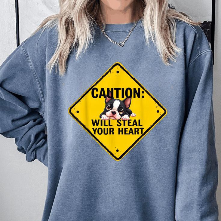 Caution Sign Boston Terrier Dog  Bostie Puppy Comfort Colors Sweatshirt