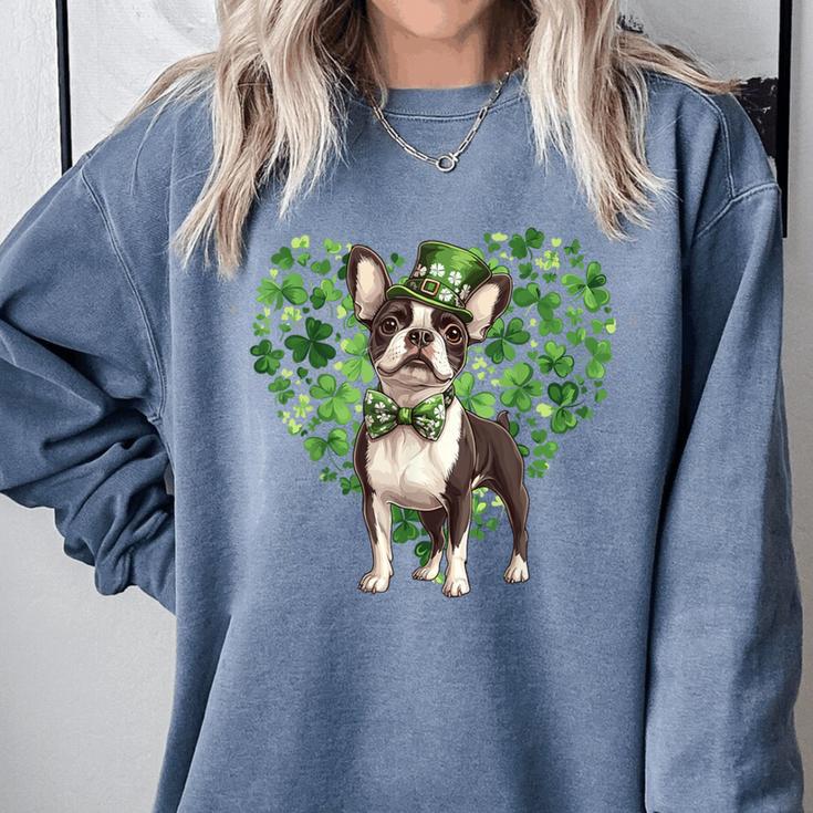 Cute Boston Terrier Shamrock St Patrick's Day Dog Lover Men Women Kids Comfort Colors Sweatshirt
