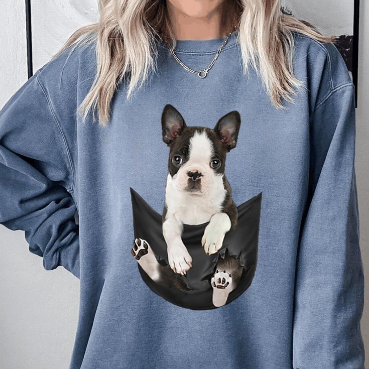 Dog Lovers Boston Terrier In Pocket Dog Face For Men Women Kids Comfort Colors Sweatshirt