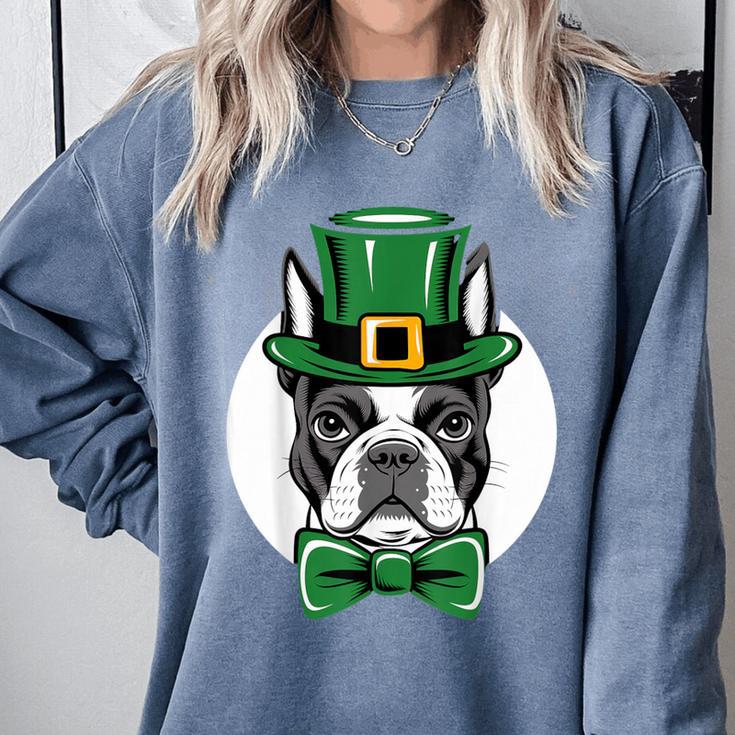 Green Boston Terrier Shamrock St Patricks Day Boston Terrier Comfort Colors Sweatshirt