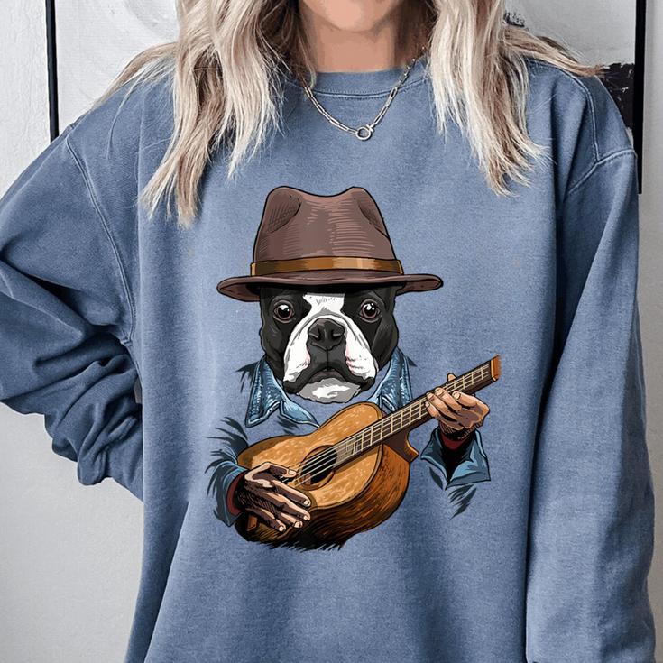 Guitar Shirt Boston Terrier Dog Playing Acoustic Guitar Comfort Colors Sweatshirt