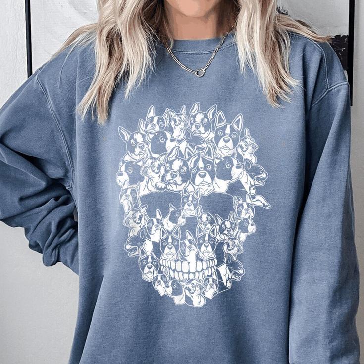 Halloween Costume Skull Boston Terrier Dog Lover Comfort Colors Sweatshirt
