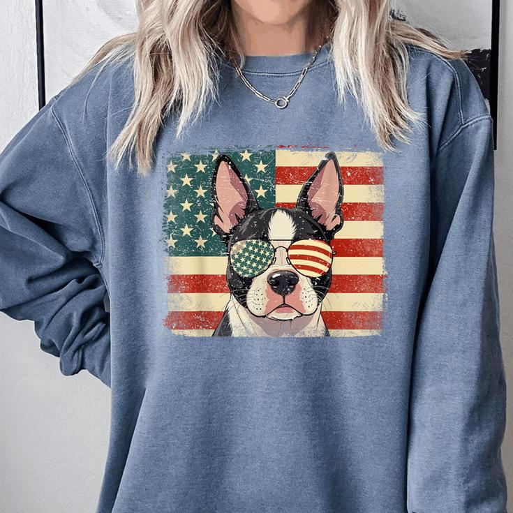 Patriotic Boston Terrier Dog Lover USA Flag 4th Of July For Men Women Kids Comfort Colors Sweatshirt