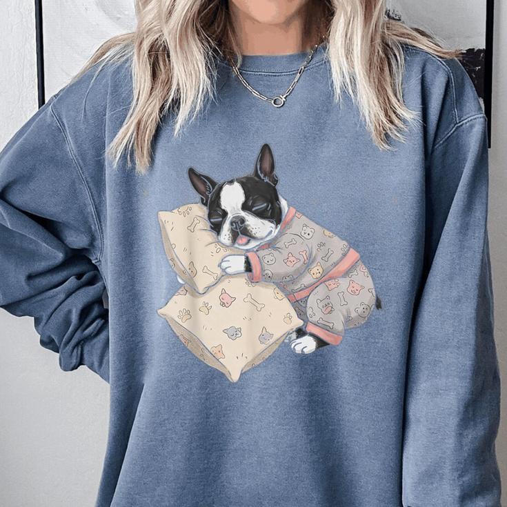 Sleepy Boston Terrier Pajama Men Women Kids Comfort Colors Sweatshirt