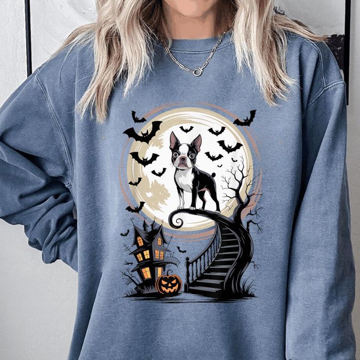 Spooky Halloween Moon Boston Terrier Boston Bull Bostie Comfort Colors Sweatshirt