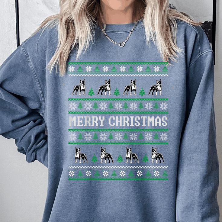 Ugly Sweater Boston Terrier Dog Christmas Dog Lover Xmas Men Women Kids Comfort Colors Sweatshirt