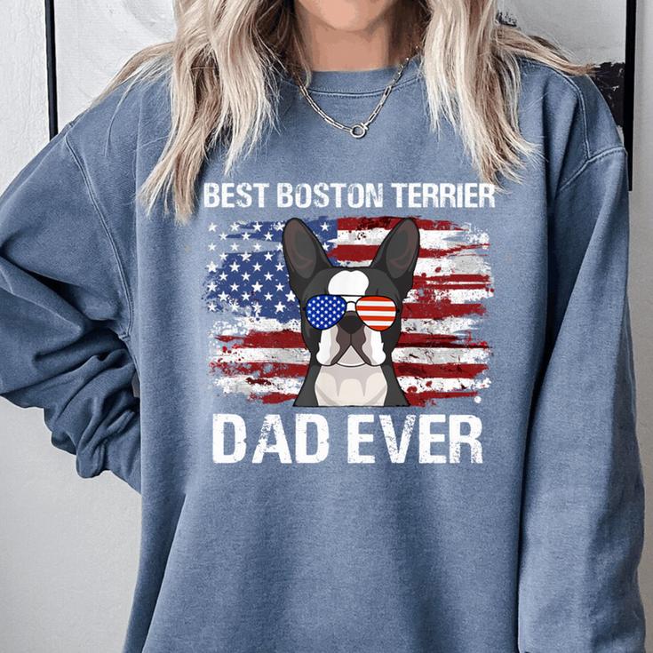 Boston Terrier Dad American Flag 4th Of July Dog Fathers Day Comfort Colors Sweatshirt