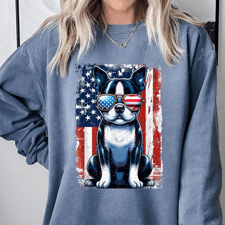 Boston Terrier Dog American USA US Flag Pets Vintage Outfit Comfort Colors Sweatshirt