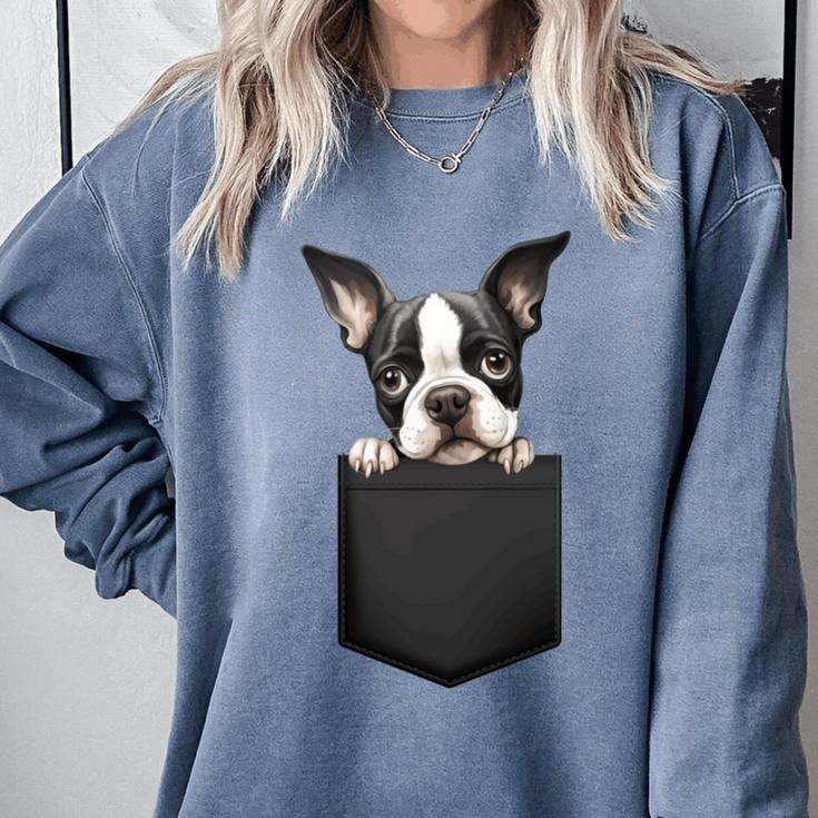 Boston Terrier Dog Puppy Dog In Pocket Cute Pet Lover Comfort Colors Sweatshirt