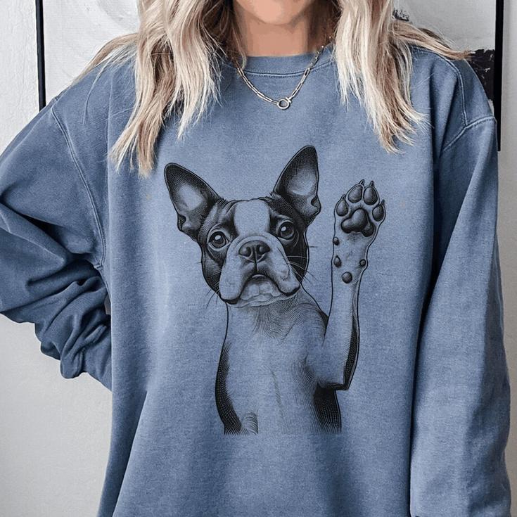 Boston Terrier Dog Raising Paw Idea Men Women Comfort Colors Sweatshirt