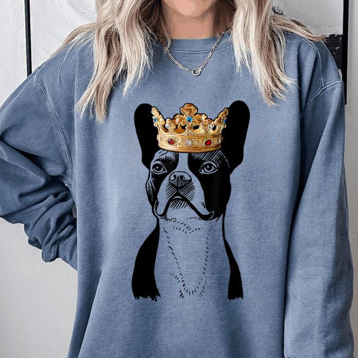 Boston Terrier Dog Wearing Crown For Men Women Girls Kids Comfort Colors Sweatshirt