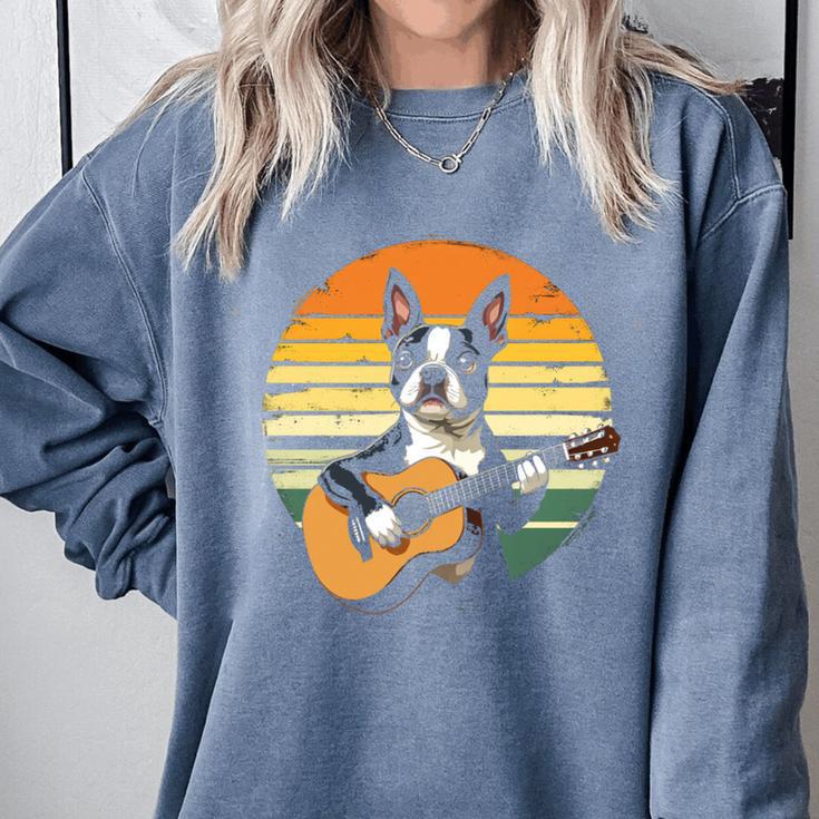 Boston Terrier Guitar Retro Comfort Colors Sweatshirt