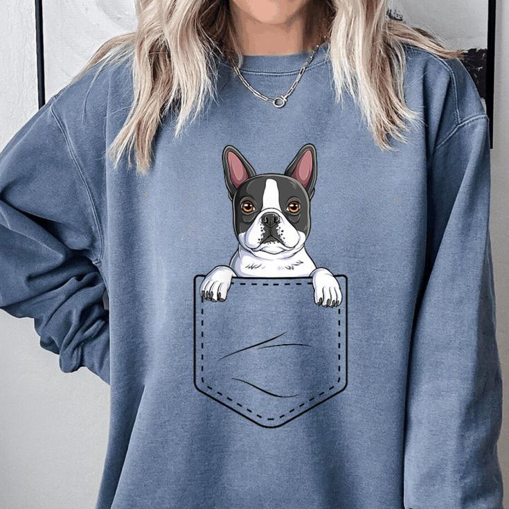 Boston Terrier In The Pocket Cute Boston Terrier Dog Lovers Men Women Girls Kids Comfort Colors Sweatshirt