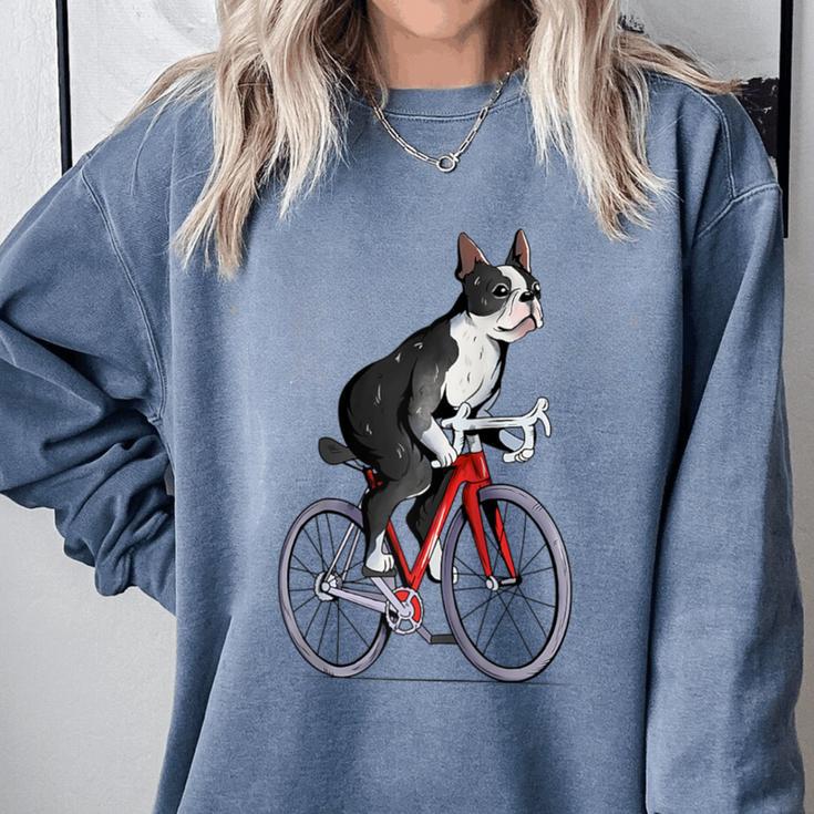 Boston Terrier Riding Bicycle Cute Bostie Biker Raglan Baseball Tee Comfort Colors Sweatshirt