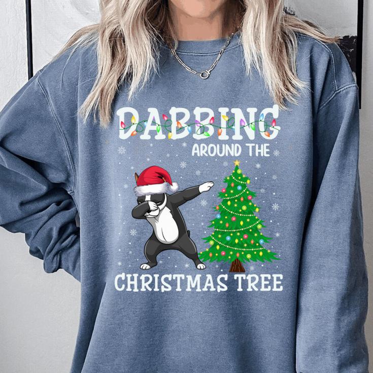 Boston Terrier Santa Hat Dabbing Around The Christmas Tree Comfort Colors Sweatshirt