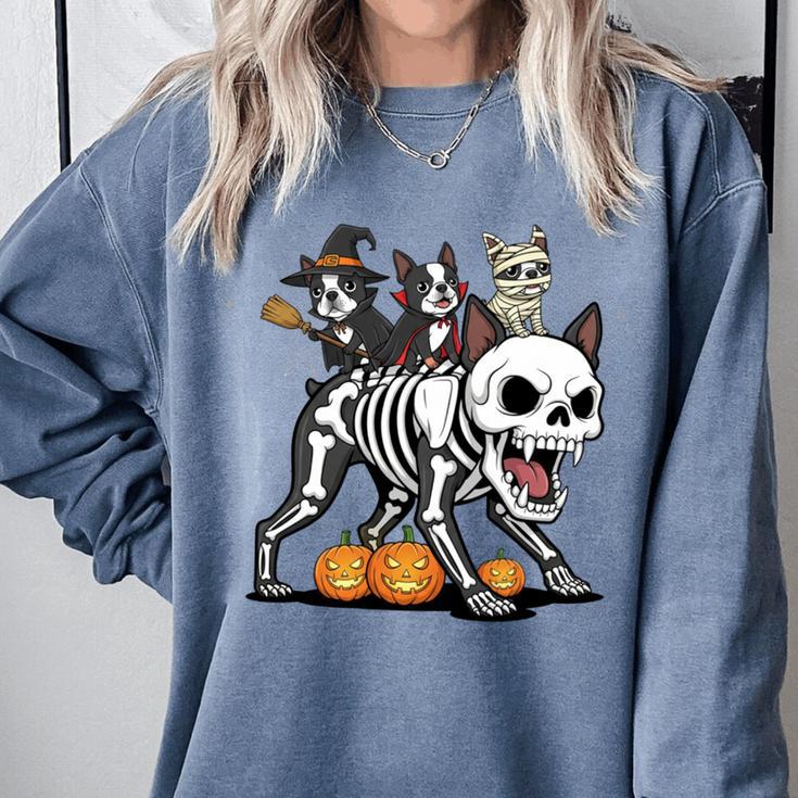 Boston Terrier Skeleton Mummy Witch Halloween Comfort Colors Sweatshirt