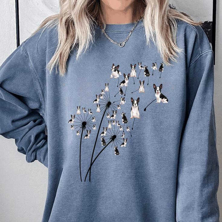 Dandelion Boston Terrier Flower Floral Bostie Tree Comfort Colors Sweatshirt