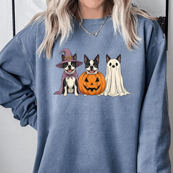 Spooky Ghost Boston Terrier Pumpkin Halloween Dog Lover Comfort Colors Sweatshirt