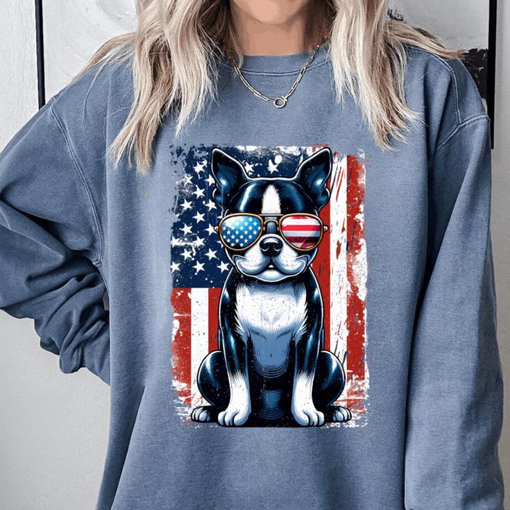 Vintage Boston Terrier Dog American US USA Flag Pets Dogs Comfort Colors Sweatshirt