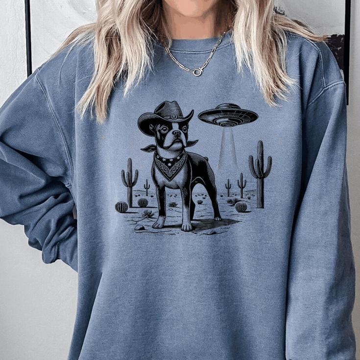 Vintage Boston Terrier UFO Western Wild West Dog Mom Dad Comfort Colors Sweatshirt