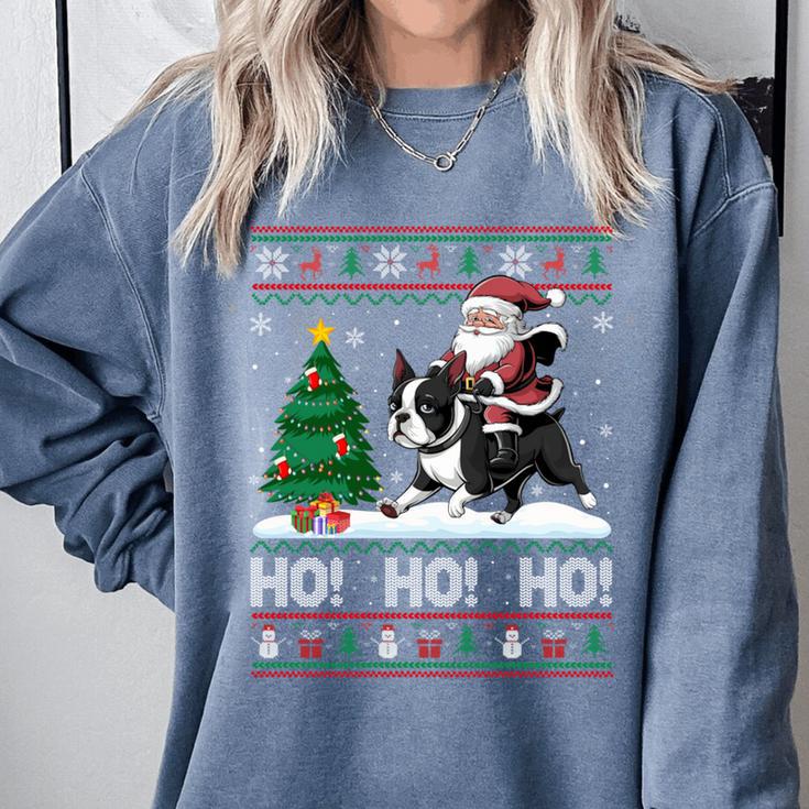 Xmas Tree Lighting Santa Riding Boston Terrier Christmas Comfort Colors Sweatshirt