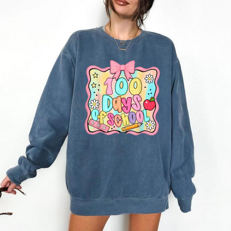 100 Days Of School Preppy 100th Day Of School Teacher Kids Comfort Colors Sweatshirt