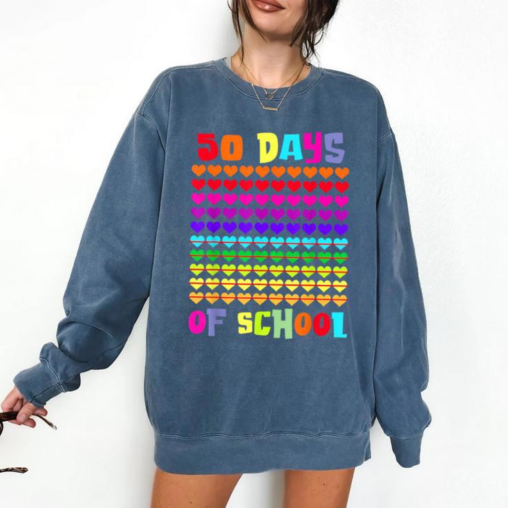 50 Days Of School Hearts Teacher Happy 50th Day Of School Comfort Colors Sweatshirt