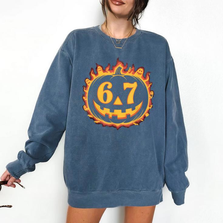 6 7 Meme Halloween Pumpkin Costume For Student Teacher Comfort Colors Sweatshirt