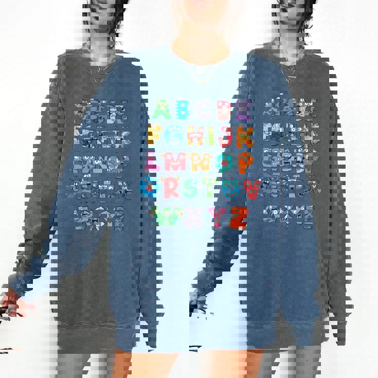 ABC Cute Monster Alphabet Halloween Teacher Costume Kids Comfort Colors Sweatshirt