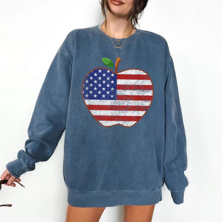 American Flag Teachers Students Apple 4th Of July Vintage Comfort Colors Sweatshirt