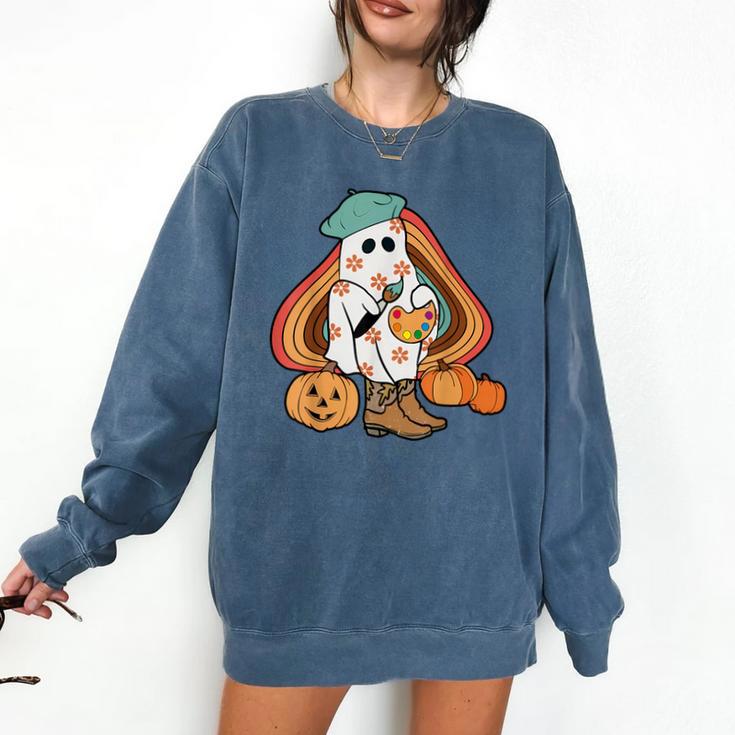 Art Teacher Painting Brushes Retro Pumpkin Ghost Artist Comfort Colors Sweatshirt
