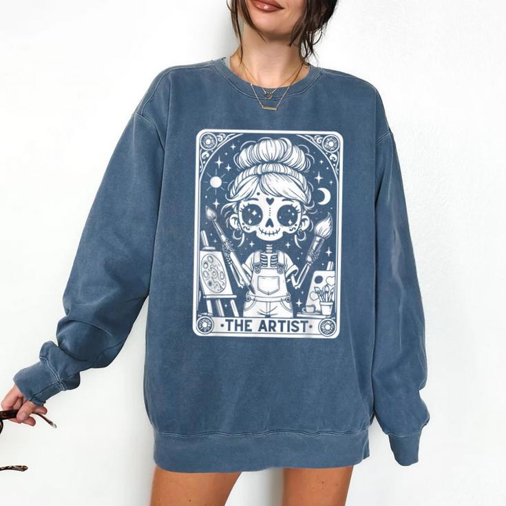 Artist Tarot Card Skeleton Painter Art Teacher Witchy Comfort Colors Sweatshirt