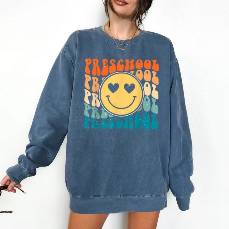 Back To School Groovy Smile Preschool Teachers Students Kids Comfort Colors Sweatshirt
