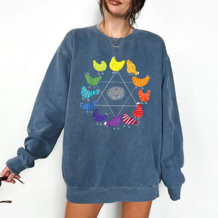 Chicken Themed Color Wheel Educational Art Teacher Artist Men Women Girls Kids Comfort Colors Sweatshirt