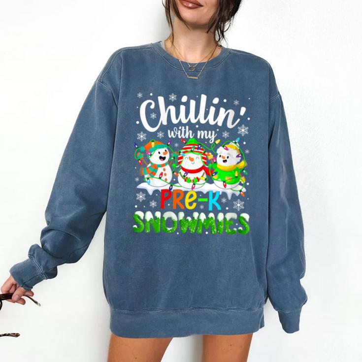 Chillin With My Pre-K Snowmies Christmas Teacher Xmas Comfort Colors Sweatshirt