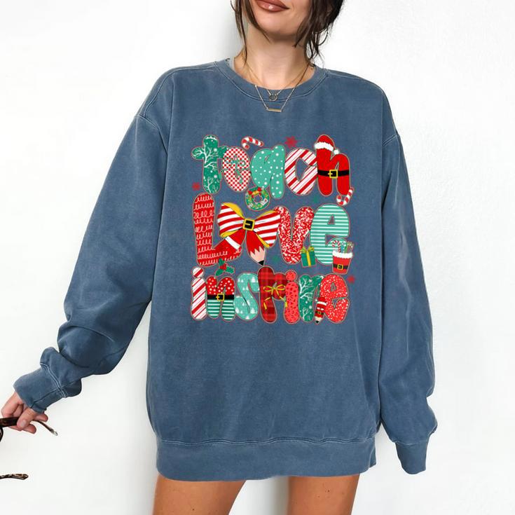 Christmas Coquette Bow Teacher Teach Love Inspire Comfort Colors Sweatshirt