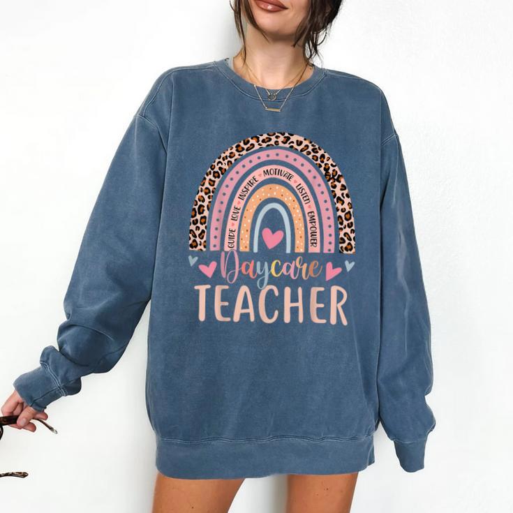 Cute Daycare Teacher Rainbow Leopard Print Childcare Worker Comfort Colors Sweatshirt
