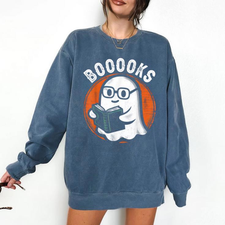 Cute Ghost Book Reading Books Lover Retro Halloween Teacher Comfort Colors Sweatshirt