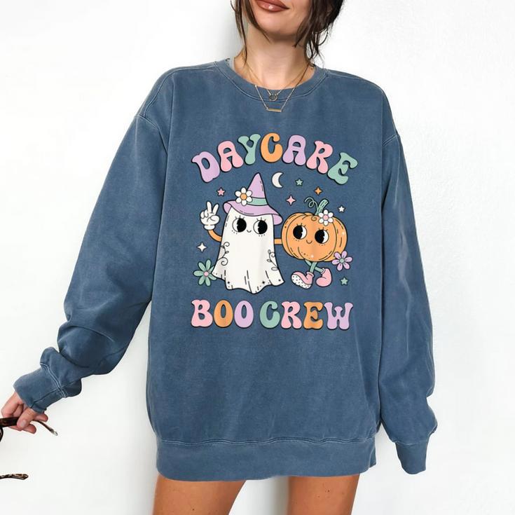 Daycare Boo Crew Groovy Halloween Floral Ghost Kid Teacher Comfort Colors Sweatshirt