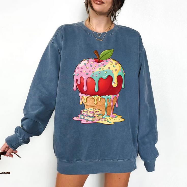 Dripping Apple Ice Cream Cone Cute Teacher Appreciation Comfort Colors Sweatshirt