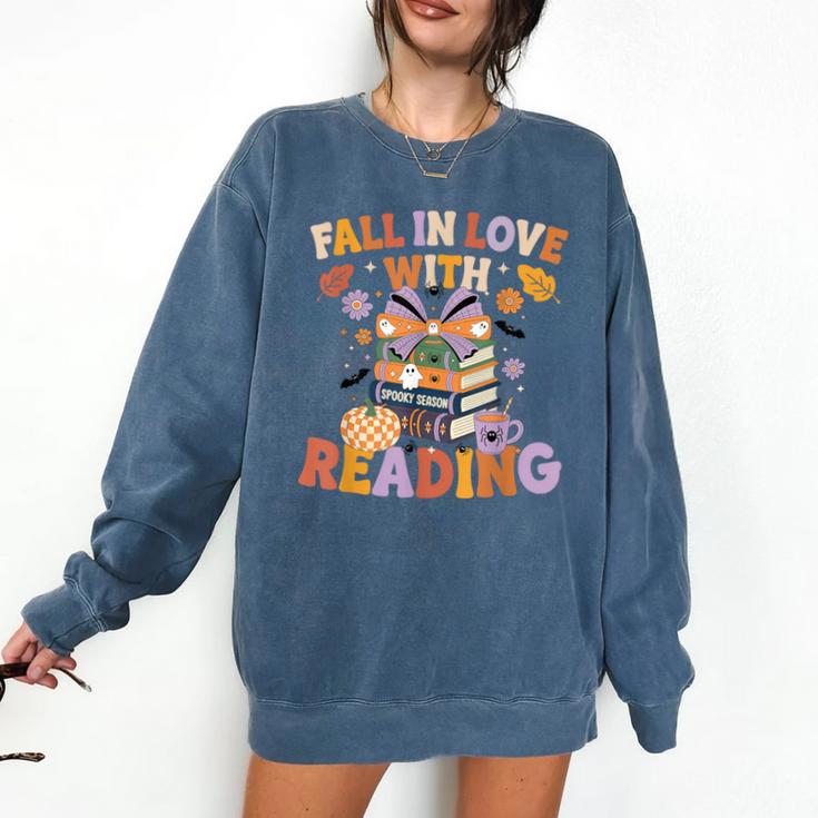 Fall In Love With Reading Halloween Stack Of Book Teacher Comfort Colors Sweatshirt