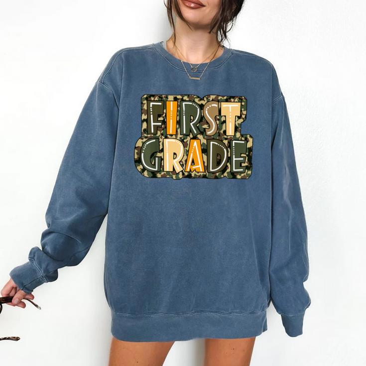 First 1St Grade Camo Camouflage Boy Teacher Back To School Comfort Colors Sweatshirt