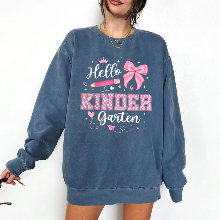 First Day Of School Teacher Girl Coquette Hello Kindergarten Comfort Colors Sweatshirt