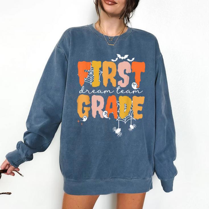 First Grade Dream Retro Team Fall Halloween Spooky Teachers Comfort Colors Sweatshirt