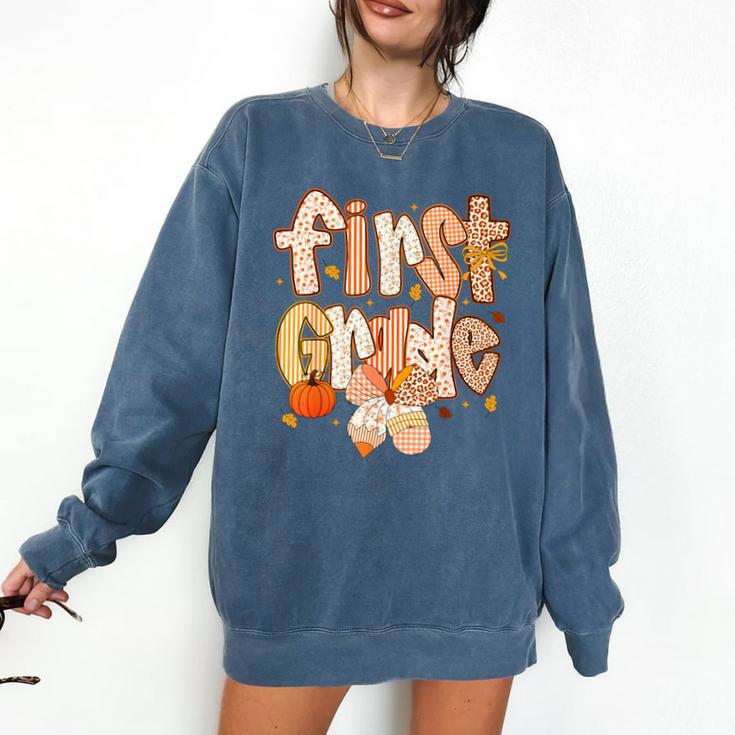 First Grade Fall Floral Coquette Bow Teachers Students Comfort Colors Sweatshirt